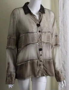 Tango Mango Sz L ArtsyMesh Funky Chiffon Patchwork Nothing Matches Blouse Top - Picture 1 of 7