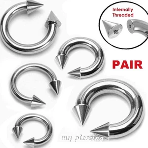 PAIR Internally Threaded Steel Spike Horseshoe Circular Barbell Ears & Septum - Picture 1 of 4