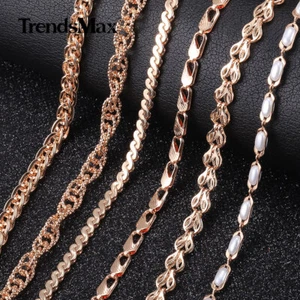 585 Rose Gold Twisted Weave/Herringbone/White Pearl Bead Chain Necklace 20/24" - Picture 1 of 22