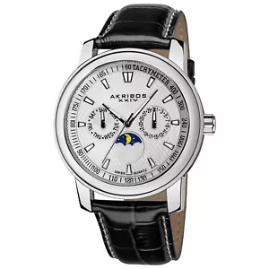 New Men's Akribos XXIV AK573SS Swiss Quartz Moon Phase Multifunction Strap Watch - Picture 1 of 9