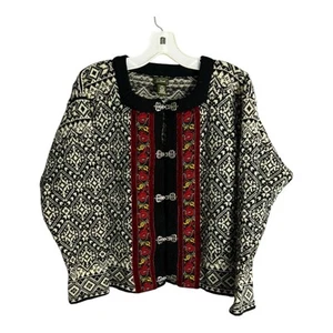 LL Bean 100% Wool Icelandic Nordic Cardigan Sweater Womens Small Geometric Goth - Picture 1 of 9