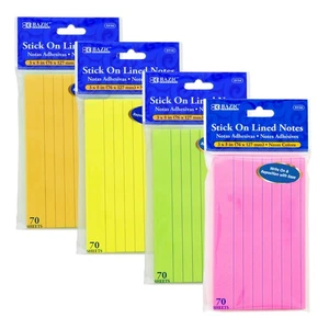 BAZIC 70 Ct. 3" X 5" Forrado en Neón Stick On Notes, Pack de 24 - Imagen 1 de 5