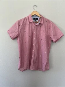 Micheal Brandon Button Up Shirt Pink Large Mens Slim Fit Cotton/Polyester Stork - Picture 1 of 6