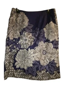 Talbots Women's Lined Silk Blend Skirt Sz 20W Floral Navy White Business - Picture 1 of 8