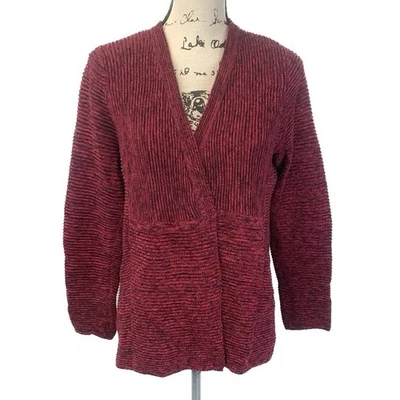 Foxcroft Women Size M Open Cardigan 3/4 Sleeve Cotton Modal Knit Red V Neck - Image 1 of 4