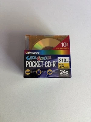 Memorex Pocket CD-R Cool Colors - 10 Pack 210MB/24Min/24x Multi Speed BRAND NEW - Image 1 of 4