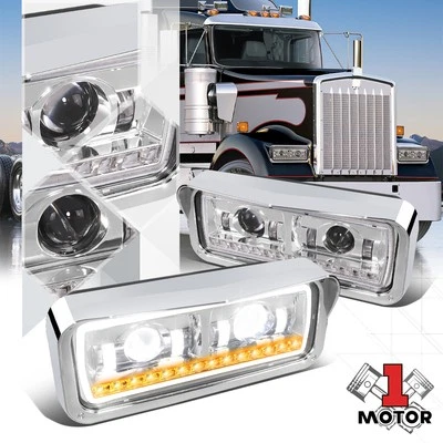 Faros proyectores cromados [señal secuencial LED] para 81-19 Kenworth/Peterbilt Foto 1 de 4