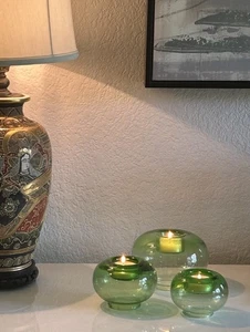 Vintage Southern Living Eden Green Glass Bubble Votive Candle Holders Set of 3 - Picture 1 of 18