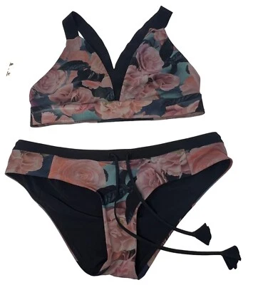 Lululemon Set Bikini Top Bikini Bottom Size 2 8 Black Pink Floral Rose Swimwear - Image 1 of 4