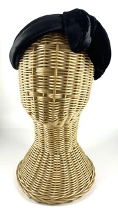 VTG -  Black Velvet Crescent Hat w/Bow & Rhinestones 1950s, Prop - Staging - Picture 1 of 7