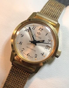 Vintage ZODIAC Swiss Automatic Mechanical Women’s Watch Runs Date Gold Plated - Picture 1 of 24