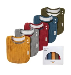 NEW~ Egmao Baby New York Muslin 5 pack Bibs Rich Earth Tone Colors Unisex box - Picture 1 of 8