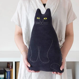 Black Cat Cushion Plush Natural Mud Dyeing Dorozome Animal JPN Rare - Picture 1 of 7