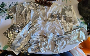 Men's Silver, White and Sequin Fetishwear - shorts, body suit, gloves - size S - Picture 1 of 15