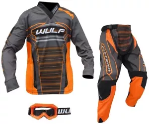 Kids MX Kit Off Road Wulf Shirt Pant Racing Suit & ATV Motocross Goggle Orange - Picture 1 of 5