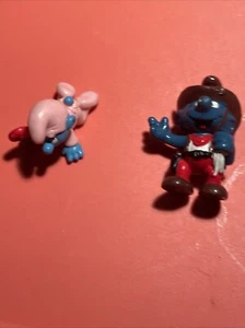 Baby Smurf Pink w/ Rattle Vintage 1984 Schleich Peyo 2" PVC Figure Lot Cowboy - Picture 1 of 13