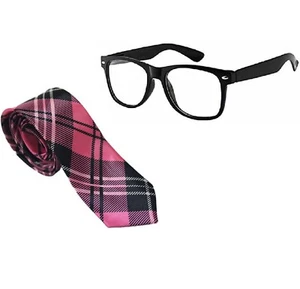 Fancy Dress Naughty Pink Schoolgirl 1990s Glasses Tie Britney Tartan Hen Party  - Picture 1 of 16