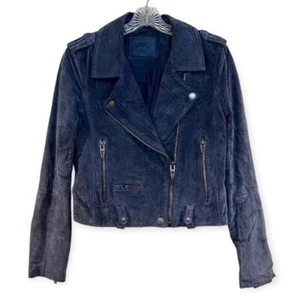 Blank NYC Navy 100% Leather Bohemian Preppy Slim Classic Short Moto Jacket Small - Picture 1 of 8