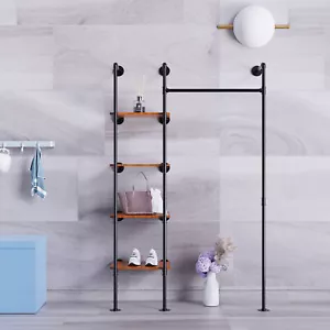 2 rows 4 layers Wall Mounted Industrial Pipe Heavy Duty Metal Clothes Rack New - Picture 1 of 12
