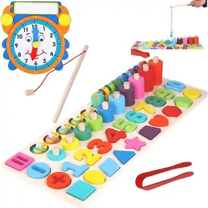 Set di puzzle in legno Montessori 7-1 - matematica, numero, forma, raccolta, impilamento, conteggio - Foto 1 di 5
