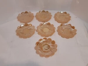 Vintage Anchor Hocking Peach Luster Flower Shaped Lotus  Glass Plate lot of 7 - Picture 1 of 10