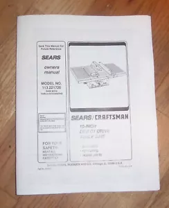 SEARS CRAFTSMAN 10 INCH TABLE SAW OWNERS MANUAL 113.221720 221720 FLOOR - Picture 1 of 1