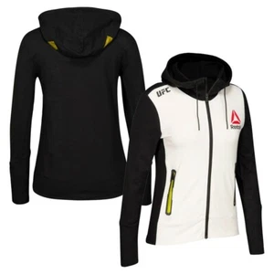Reebok Official UFC League Fight Kit Womens Full Zip Walkout Hoodie Black Yellow - Picture 1 of 8