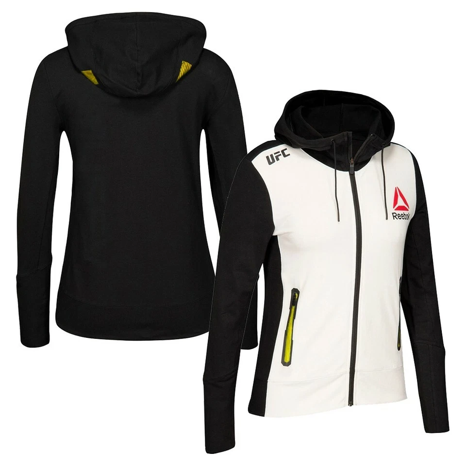 Reebok Official UFC League Fight Kit Womens Full Zip Walkout Hoodie Black Yellow - Image 1 of 1