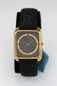 Raymond Weil Geneva Tradition Mens Rare Vintage Gold Rectangle Leather Watch - Picture 1 of 4