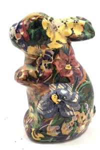 Preowned Vintage Multicolored Floral Decoupage 7" Tall Rabbit - Picture 1 of 5