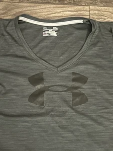 Women's Large V-neck Under Armour heatgear black gray shirt 567 - Picture 1 of 3