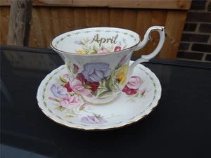 Royal Albert April Sweet Pea Bone China Teacup & saucer. First Quality. England - Picture 1 of 1