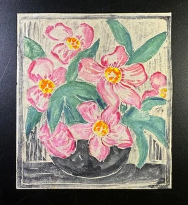 Monotype Print Still LIfe "Flowers" by Helene Krauss - Picture 1 of 3