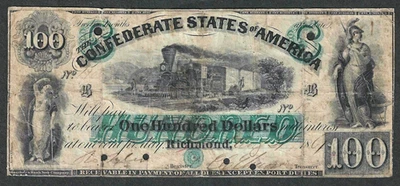 1861 CONFEDERATE $100 ~ T-5 ~ TRAIN ~ FIRST RICHMOND ISSUE ~ RARE TYPE NOTE - Image 1 of 4