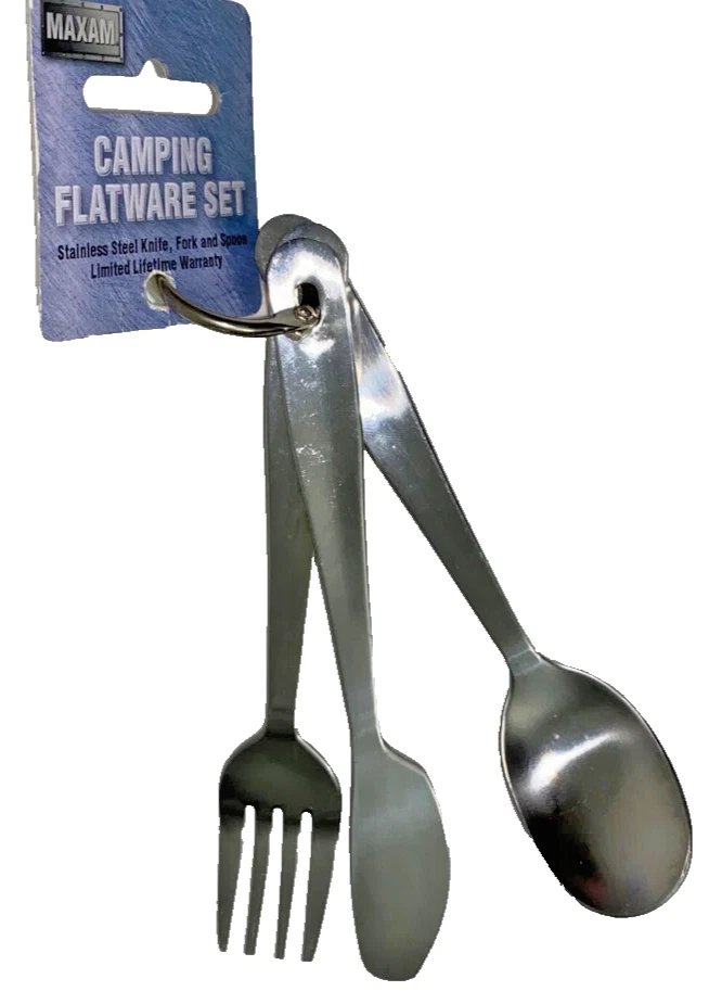 Maxam Juego de cubiertos de camping de 3 piezas de acero inoxidable al aire libre tenedor cuchillo cuchara Foto 1 de 2