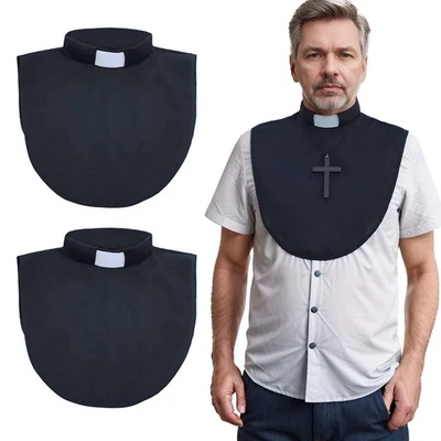 2 Pezzi Collare Prete Clero con Tabella Bianca Unisex Bavaglino Chierico Nero Pastore Dic... - Immagine 1 di 4
