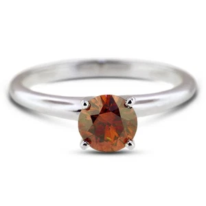 0.87ct Red VS1 Round Natural Diamond 14k  Classic Solitaire Engagement Ring - Picture 1 of 11