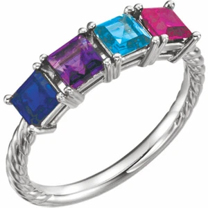 Mother's Family Ring Sterling Silver 1-5 Square Birthstones, Mothers Day Ring - Picture 1 of 12