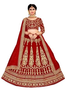 Velvet Lehenga Choli With Net Duptta RED (Lehenga-Stitched, blouse-Unstitched) - Picture 1 of 2