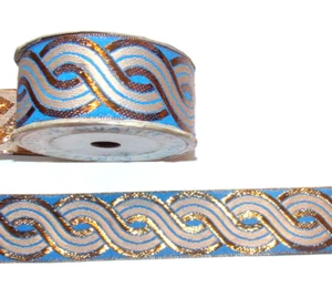 45mm Azul Beige Oro Bronce Metalizado Bordado Cinta Aplique Ribete Indio - Imagen 1 de 1