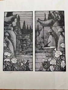 BARRY MOSER HOLZSTICH BLEISTIFT SIGNIERT : BETITELT DER GARTEN : 22 X 17 HERVORRAGENDER ZUSTAND - Bild 1 von 9