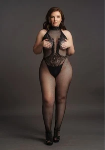 Shots Le Desir Fishnet and Lace Bodystocking Black Queen - Picture 1 of 2