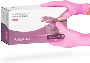 FifthPulse Pink Vinyl Disposable Gloves 100 Pack - Powder and Latex Free... - Picture 1 of 7