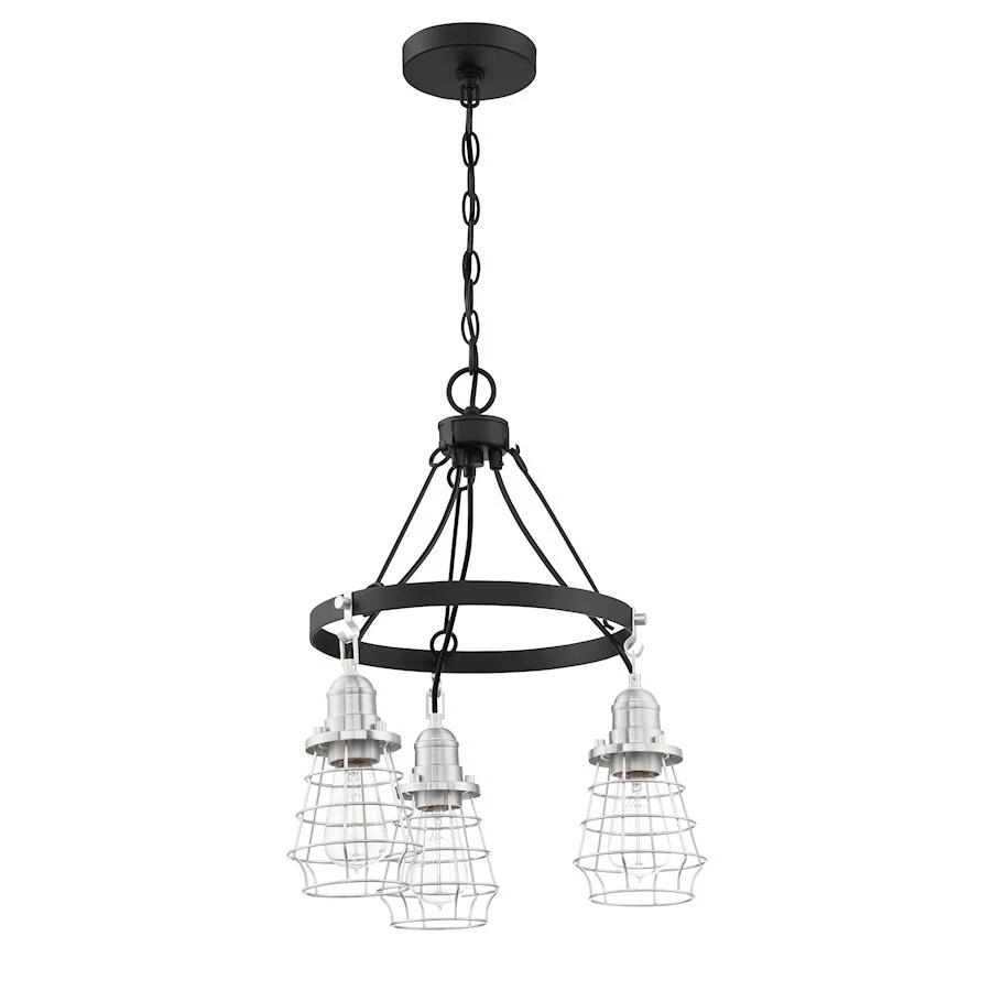 Craftmade Thatcher 3 Light Down Chandelier, Black/BP Nickel Cages - 50623-FBBNK - Image 1 of 1
