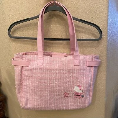 Vintage Hello Kitty Pink 2004 Tweed Poodle w/ Chain Tote Bag 10”x13”-Rare! - Image 1 of 4