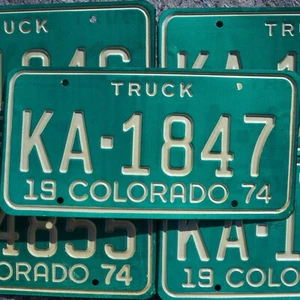 1974 COLORADO LICENSE PLATES - TRUCK GREEN VINTAGE EMBOSSED License Plate Tags - Picture 1 of 8