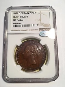 GREAT BRITAIN VICTORIA 1854 PENNY, CHOICE UNCIRCULATED, CERTIFIED NGC MS64-BN - Picture 1 of 6