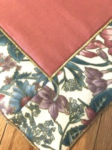 Table Mat, pink with gold stitch trim, flowers frame, 12 x 17.5, new handmade - Picture 1 of 4