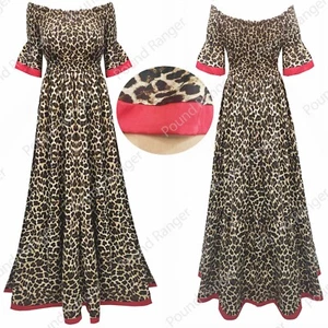 Womens Ladies Leopard Print Off Shoulder Elasticated Sheering Long Maxi Dress - Picture 1 of 6
