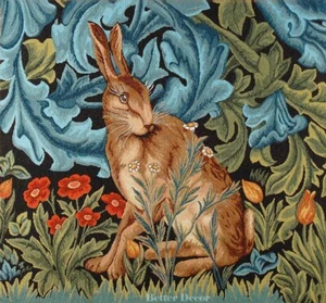 WALL JACQ. WOVEN MEDIEVAL TAPESTRY Hare - Forest WILLIAM MORRIS ANTIQUE DESIGN - Picture 1 of 2